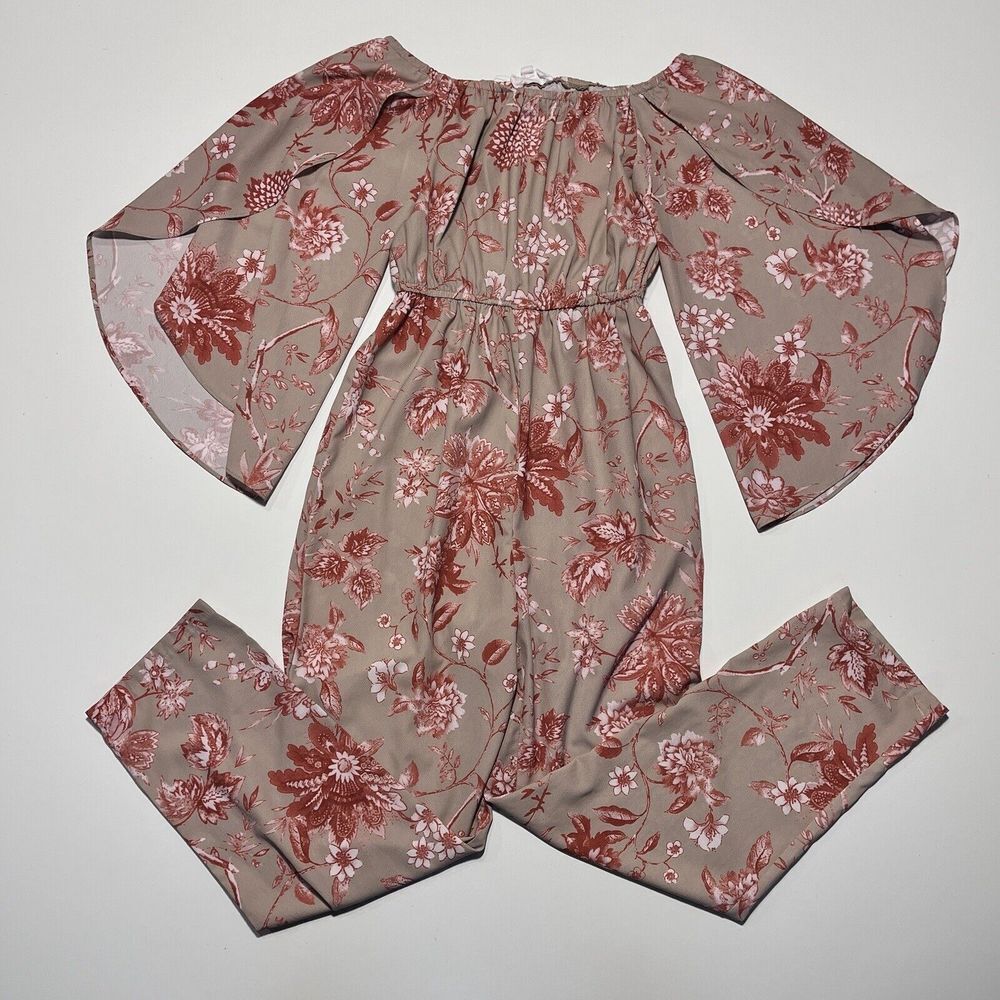 L'atiste by Amy Split Flared Sleeves Floral Women Summer Jumpsuit Sz S